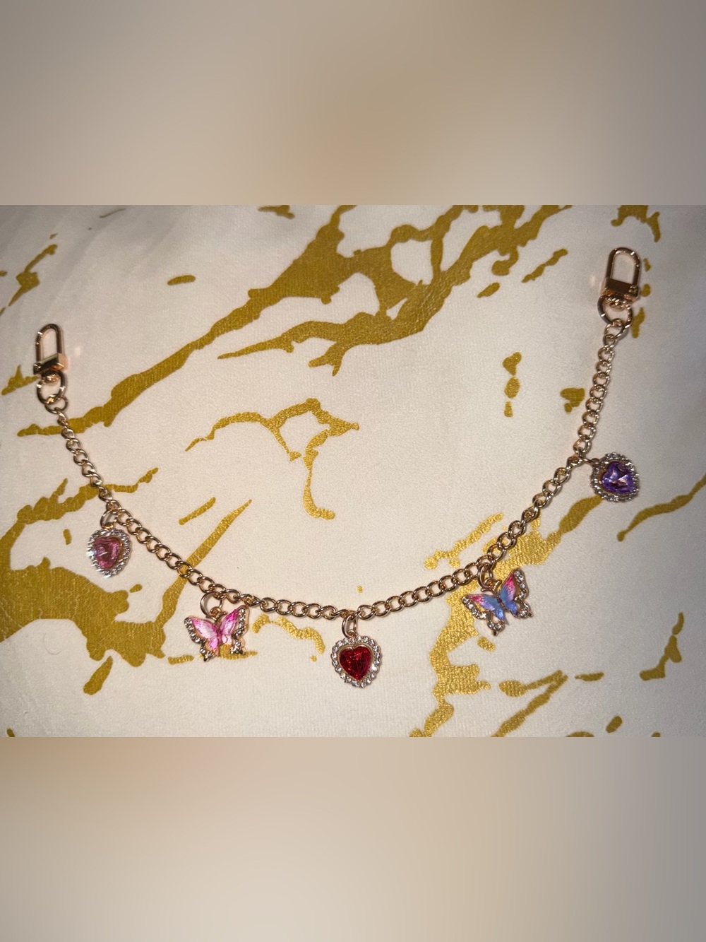 Gold Butterfly & Heart Bag Charm
